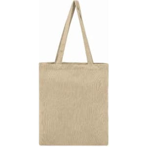 A tote bag in a neutral beige tone with two shoulder straps and a simple, textured design.