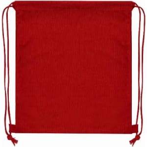 A drawstring bag in solid red with matching ties, featuring a simple and spacious design.
