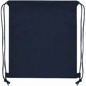 A drawstring bag in navy blue with adjustable cords on both sides. The bag has a simple, plain design.