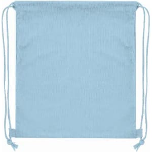 A drawstring bag in a light blue shade with two matching cords. It features a plain design without any branding.