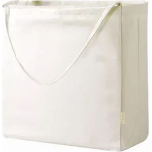 A drink bottle in a soft beige colour with a simple design and a comfortable strap for carrying.