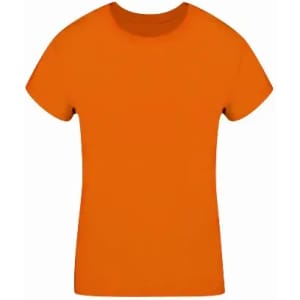 A plain orange T-shirt displayed against a neutral background. It features short sleeves and a standard fit.