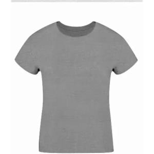 A grey T-shirt featuring a simple design and a classic crew neckline. It has no visible logos or branding.