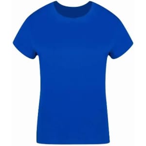 A blue T-shirt with a classic crew neck and short sleeves. The garment has no visible logos or designs.