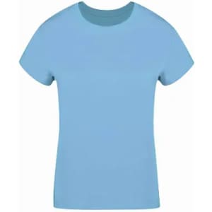 A light blue t-shirt with a simple crew neck design and short sleeves. It has a plain look without any logos.