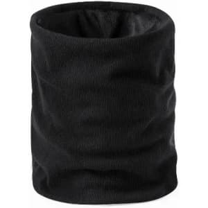 A black neck warmer made from ribbed fabric, featuring a simple, cylindrical design.