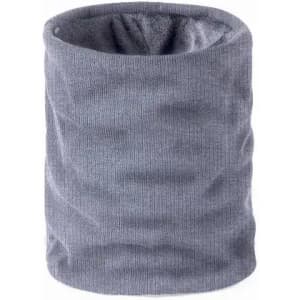 A grey neck warmer made of soft fabric, featuring a simple design without any visible logos.