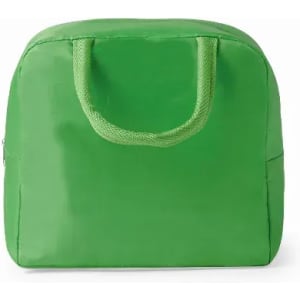 A green carry bag with two matching handles and a smooth, glossy surface. It features a zipper closure.