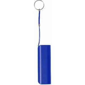 A drink bottle in vibrant blue with a keyring attachment and a cord for easy carrying.