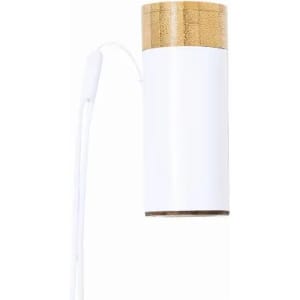 A drink bottle in white and cork, featuring a cylindrical design with a logo.