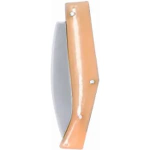 A folding knife with a peach-coloured handle and a silver blade, featuring a simple design and no visible markings.