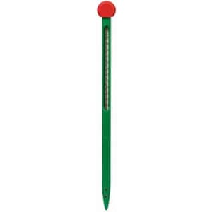 A drink bottle in green with a red cap and a branding logo on the side.