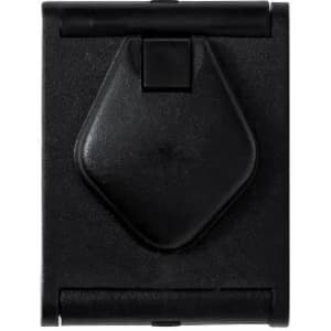 A black promotional product with a diamond-shaped feature and a compact design. It includes a logo.