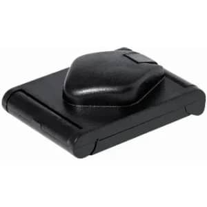 A black promotional product with a sleek design and a clip feature, possibly a cardholder or compact accessory.