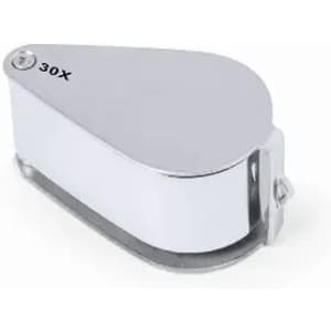 A silver promotional product with a sleek, curved design and a branding logo.
