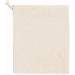 A textured, cream-coloured pouch with a tie closure, featuring a natural look and minimalistic design.