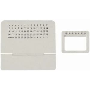A desk calendar in a light grey colour with a stand, featuring numbers for the days of the month.