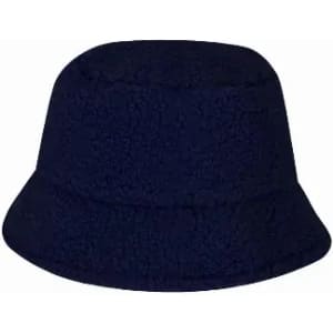 A navy blue bucket hat with a textured fabric finish, featuring a round crown and wide brim.