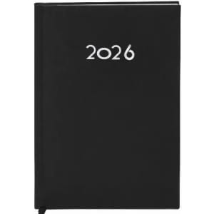 A black diary for the year 2026 with a simple silver numeral design on the cover.