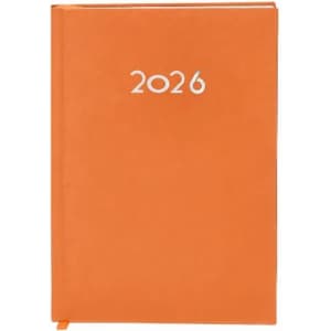An orange planner with a simple design featuring the year 2026 on the front.