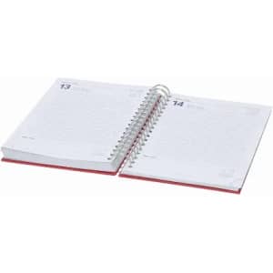 A spiral-bound diary featuring blank pages with numbers 13 and 14 at the top, in white and red colours.
