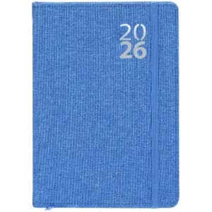 A blue notebook with a textured cover and a zipper, featuring the years 202 and 26 on the front.
