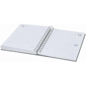 A spiral-bound planner with blank pages, featuring dates from the 12th to the 14th. It has a simple, grey cover.