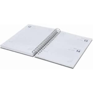 A spiral-bound diary with white pages, featuring calendar dates and sections for notes.