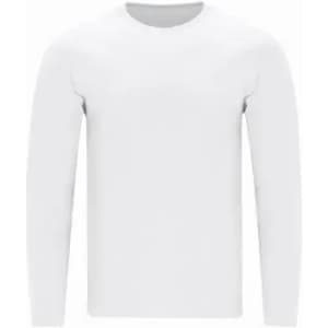 A long-sleeve white t-shirt with a crew neck and no visible branding.