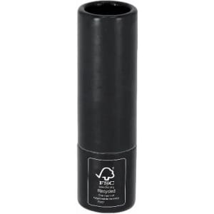 A drink bottle in matte black with a cylindrical shape and a visible logo at the bottom.