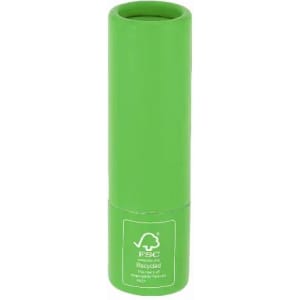 A drink bottle in vibrant green with a cylindrical shape and a logo on the front.