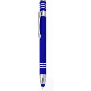 A blue pen with silver accents and a smooth, streamlined design. The pen features a clip for easy attachment.