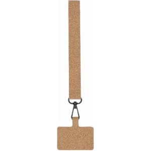 A lanyard with a cork texture, featuring a clip at the bottom for attaching an ID card or badge.