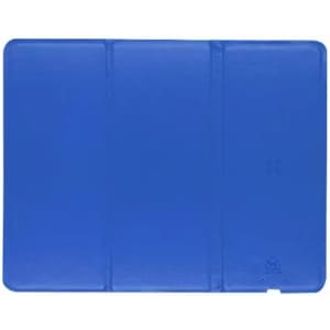 A blue rectangular drink bottle with a smooth surface and rounded edges. It features a branding logo.