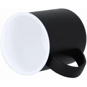 A drink bottle with a black exterior and a white interior, featuring a handle.