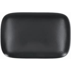 A black rectangular container with a smooth surface and rounded edges, featuring a logo.