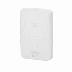 A wireless charger in white, featuring a circular charging pad and a minimalist design.