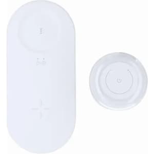 A white wireless charger with an indicator light and a small power button. Includes a circular charging pad.