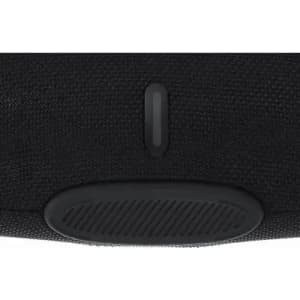 A black drink bottle featuring a textured surface and a smooth button design. It has a logo on its body.