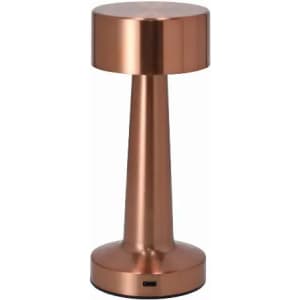A drink bottle with a sleek, copper finish and a contemporary design, featuring a minimalist shape and a logo.