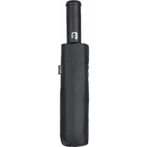 A drink bottle with a black insulated sleeve and a slim design, featuring a push-button lid and a logo.