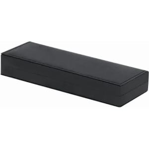 A sleek black box with a smooth surface and a minimalist design, possibly for gift packaging or storage.