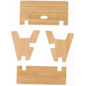 A set of bamboo pieces in varying shapes and sizes, featuring a natural wood finish.