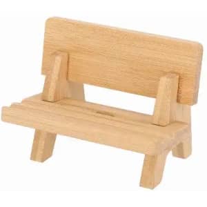A wooden mini bench in a light natural colour, featuring a simple design with a backrest and sturdy legs.