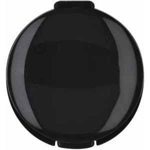 A black drink bottle with a rounded lid and a logo.