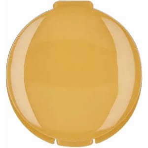 A drink bottle lid in a bright yellow colour, featuring a smooth finish and rounded shape.