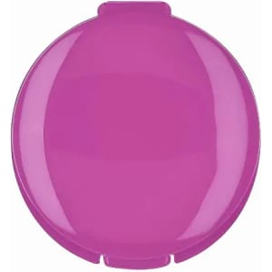 A drink bottle lid in a vibrant shade of pink, featuring a smooth, glossy surface and a circular design.