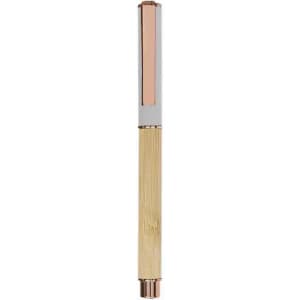 A sleek pen featuring a gold-textured body with a rose gold clip and silver accents. It has a modern design and branding visible.