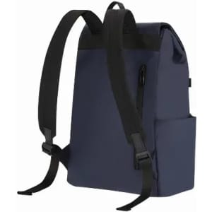 A navy blue backpack with adjustable black straps and a side pocket. It features a sleek, modern design.