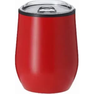 A drink bottle in a vibrant red colour with a black lid and a clear drinking opening. It features a logo.